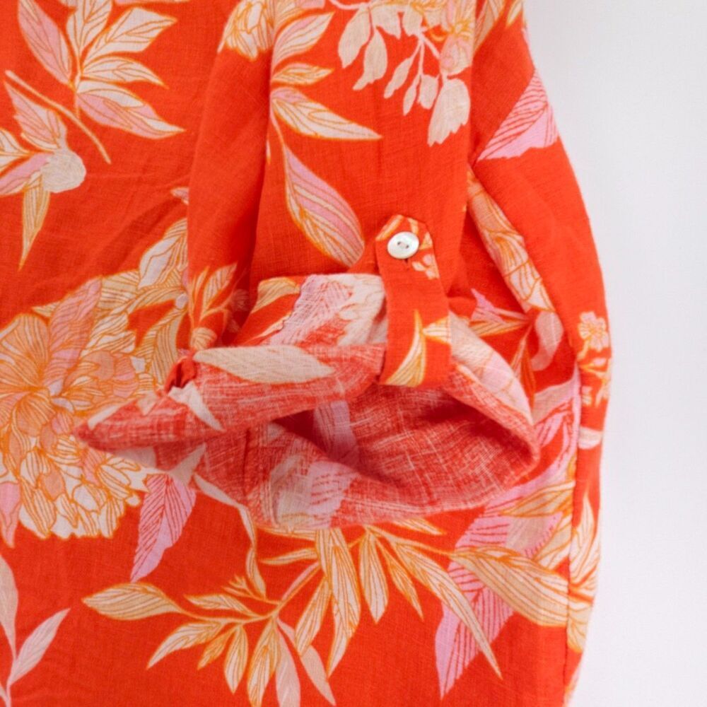 NEW Cynthia Rowley 100% Linen Button Down Shirt Hawaiian Floral Resort Coastal - Picture 5 of 7